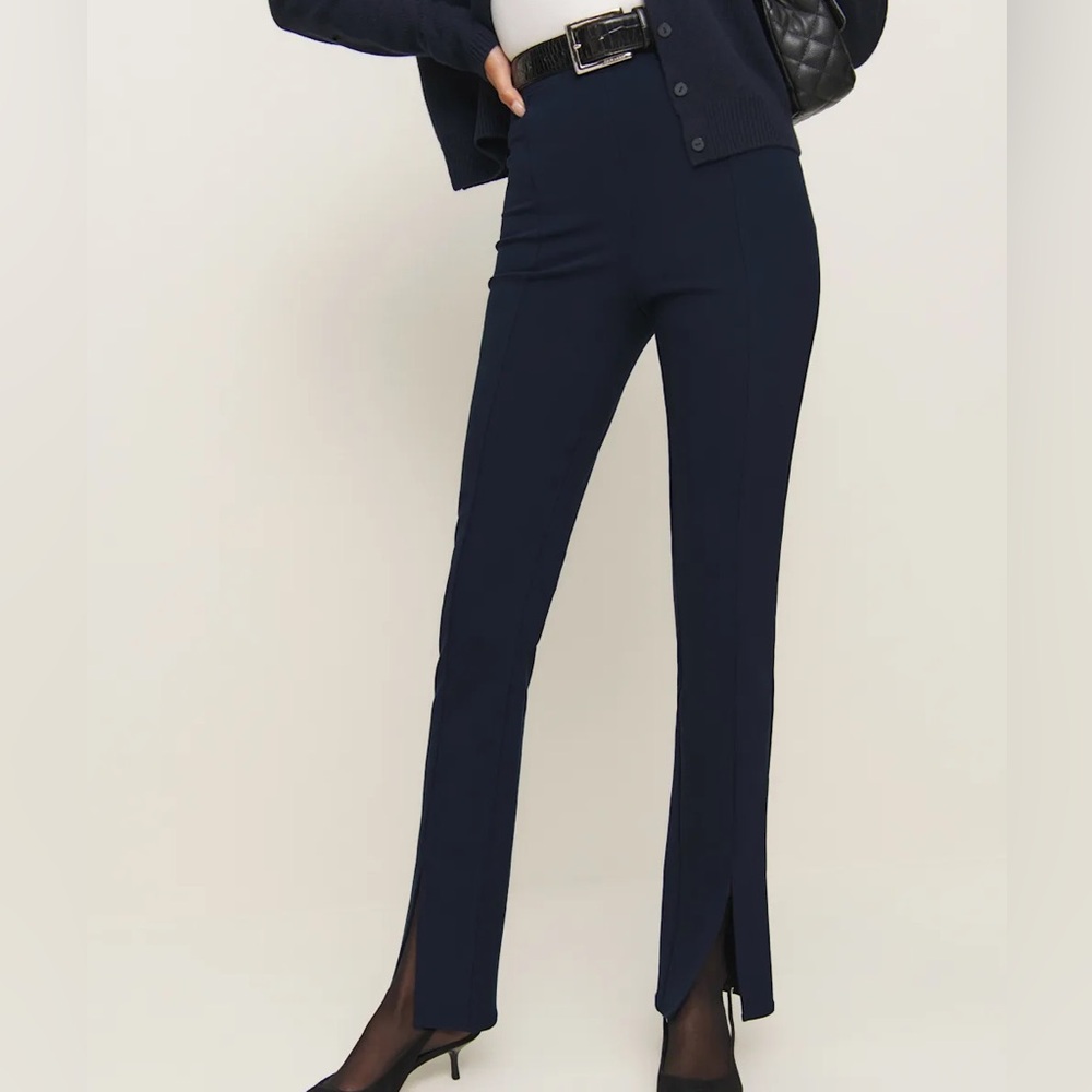 Navy Slim High Rise Pants - Picture 2 of 3